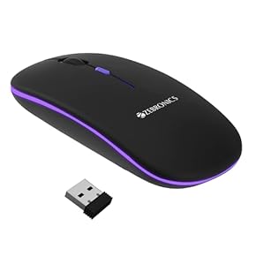 ZEBRONICS Blanc Wireless Ambidextrous Optical Mouse Slim Wireless Mouse, Rechargeable, 1600 DPI, Silent, RGB with Bluetooth  (2.4GHz Wireless, Bluetooth, Black)