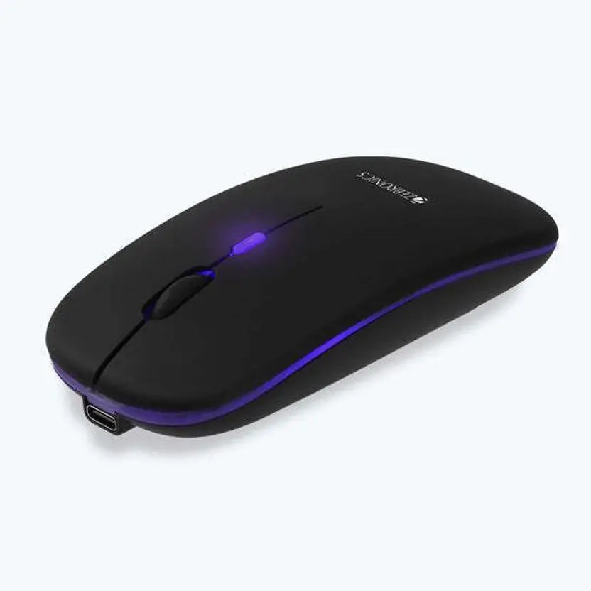 ZEBRONICS Blanc Wireless Ambidextrous Optical Mouse Slim Wireless Mouse, Rechargeable, 1600 DPI, Silent, RGB with Bluetooth  (2.4GHz Wireless, Bluetooth, Black)